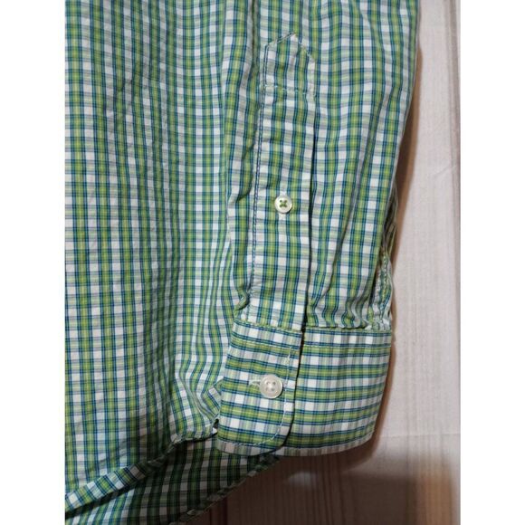 Old Navy Shirt Men's Medium Green White Check Button Front Long Sleeve - Picture 4 of 8